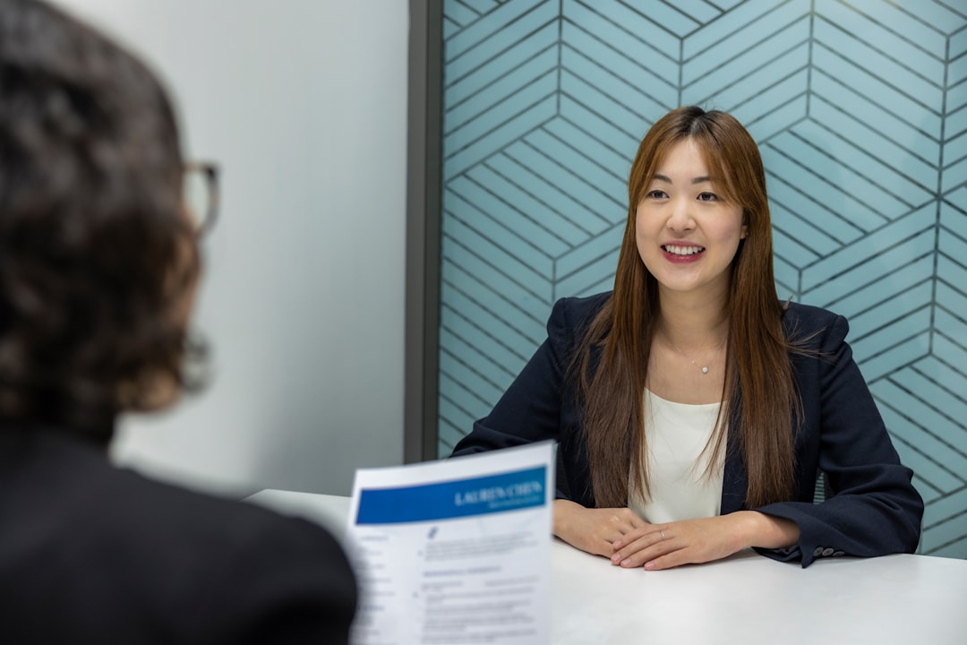 Confident candidate smiling during a job interview
