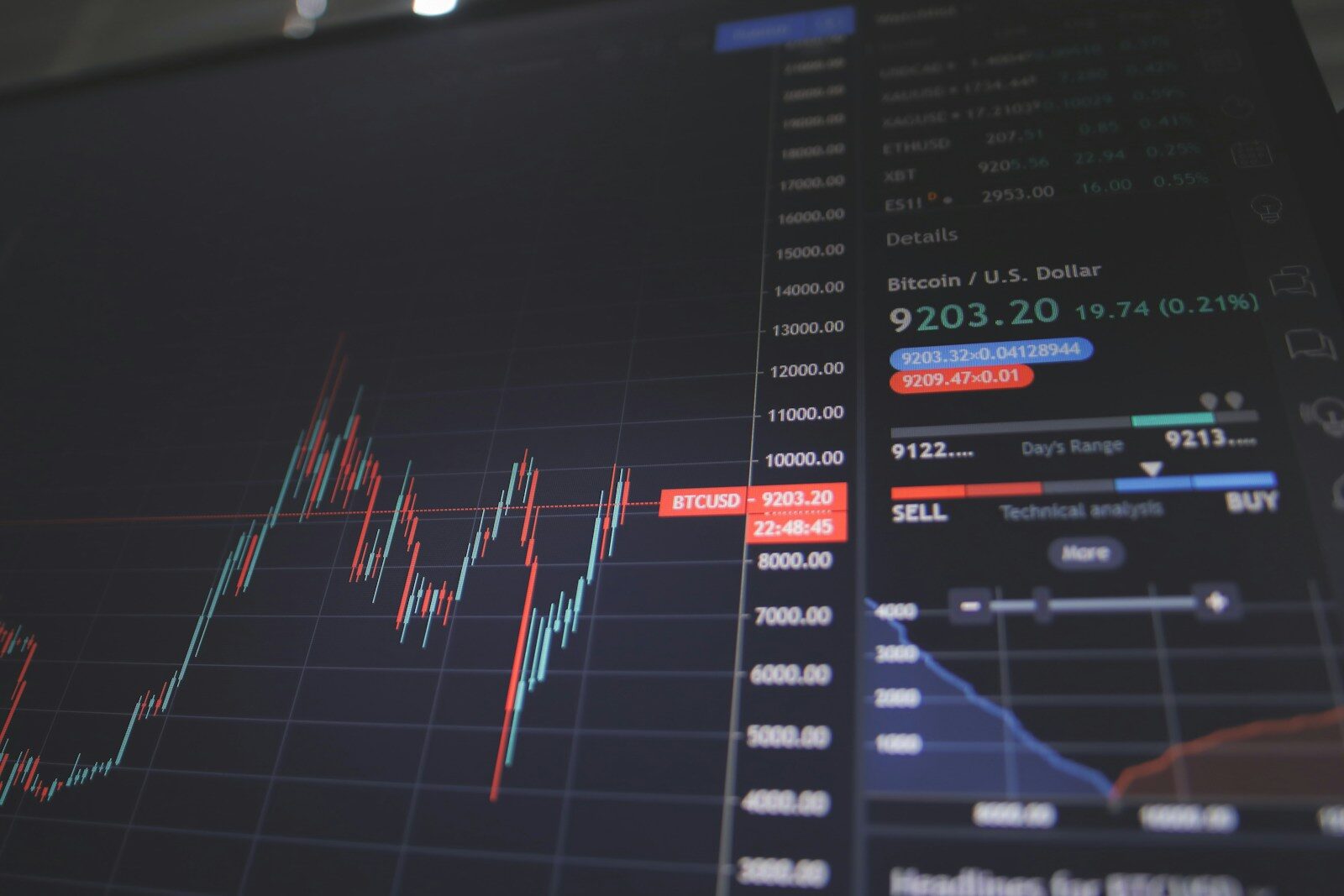 Stock market trading chart on screen, representing equity and stock options in a job offer