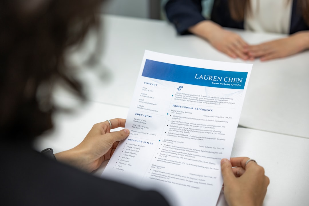 Closeup of a resume and CV paper during a job interview